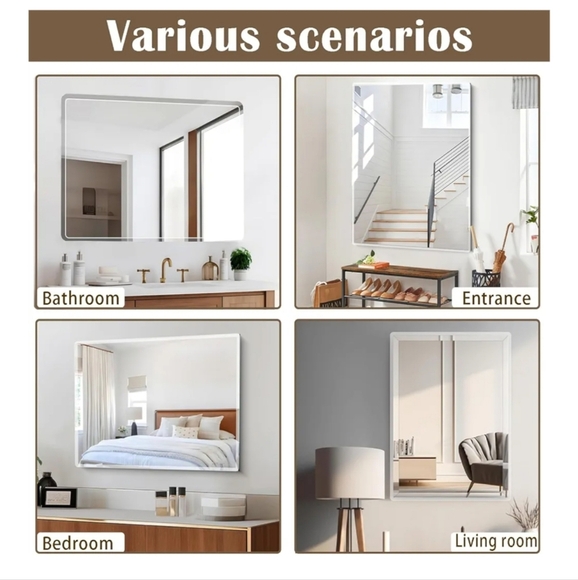 Bathroom-Mirror-for-Wall,12x16in Small Frameless Wall Mounted Mirrors, - Picture 2 of 6